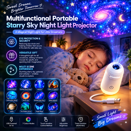 Projection Night Light - USB Powered Starry Sky Lamp for Bedroom Nursery Ambient Lighting